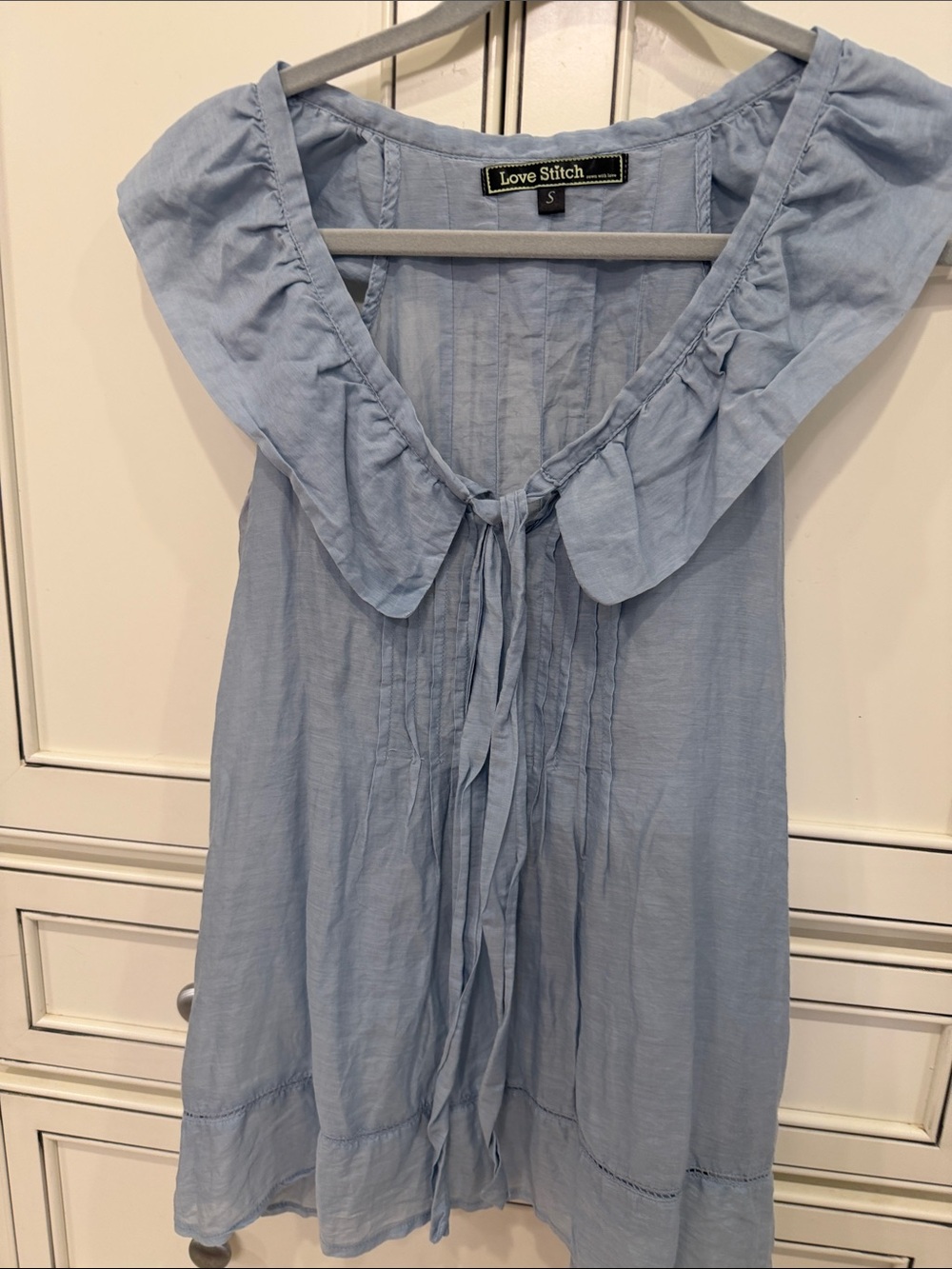 Love Stitch Pale Blue Ruffle Tie-Front Camisole